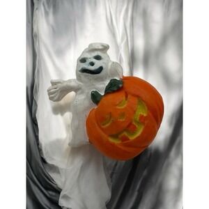 VTG Mini Halloween Ghost Button Fob Decor w/ Jack O'Lantern Pumpkin‎ Handmade